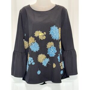 APT 9 Womens‎ Black Floral Bell Sleeve Blouse Top XL Blue Blouse Shirt Career